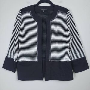 Ming Wang Womens Open Front Cardigan Size S Petite Black Striped Career Office